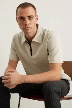 Image of Mens Short Sleeve Premium Contrast Zip Polo