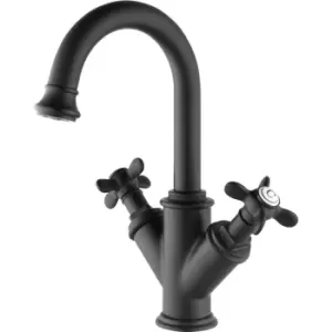 Image of Black Double Lever Basin Mixer Tap - Camden