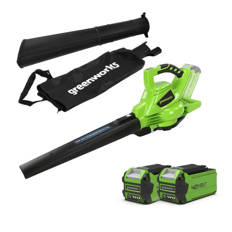 Image of Greenworks GD40BVII 40v Cordless Brushless Leaf Blower Vacuum GD40BVIIK2X Batteries: 2 x 2ah Li-ion