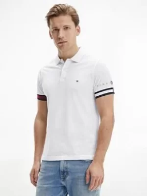 Image of Tommy Hilfiger Icon Flag Cuff Slim Fit Polo Shirt, White Size M Men