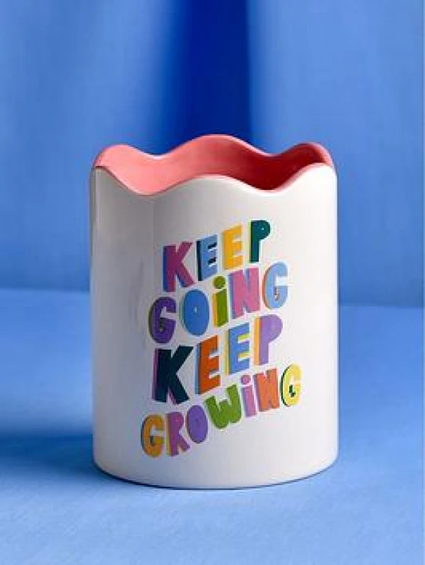 Image of Raspberry Blossom Plant Pot - Keep Growing Saying Multi unisex