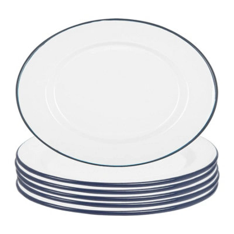 Image of Argon Tableware White Enamel Serving Platters - 30.5Cm X 22.5Cm - Blue - Pack Of 6