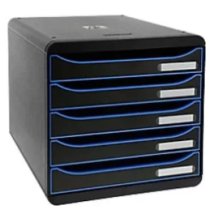 Image of Exacompta Drawer Unit with 5 Drawers Big Box Plus Plastic Black, Ice Blue 27.8 x 34.7 x 27.1 cm