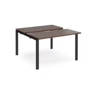 Image of Bench Desk 2 Person Rectangular Desks 1200mm With Sliding Tops Walnut Tops With Black Frames 1200mm Depth Adapt
