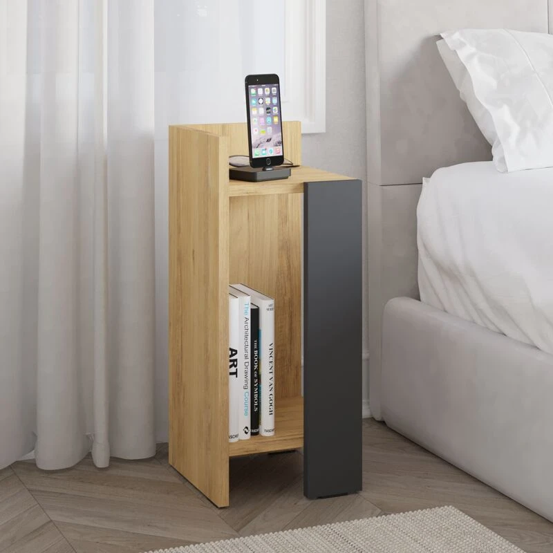 Image of DECORTIE Decortie - Elos Modern Bedside Table Left Module - Oak / Anthracite Grey - Anthracite Grey M.KO.14167.4