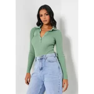 Image of I Saw It First Rib Collared Button Up Knit Bodysuit - Green