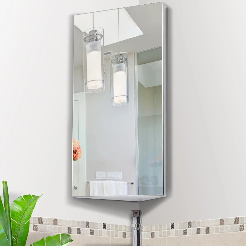 Image of HOMCOM HOMCOM Wall Mounted Bathroom Mirror Glass Storage Stainless Steel Cupboard in Silver Silver One Size Unisex 5056399185847