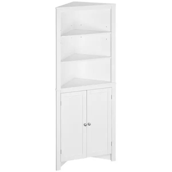 Image of Kleankin Corner Bathroom Cabinet Freestanding Bathroom Storage Unit Open Shelves White