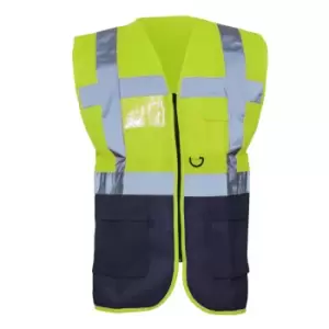 Image of Yoko Hi-Vis Premium Executive/Manager Waistcoat / Jacket (M) (Hi Vis Yellow/Navy)