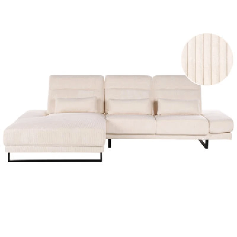Image of Beliani Corner Sofa 4 Seater Ikast Corduroy Beige Right Hand