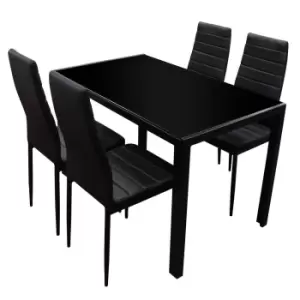 Image of Black Berlin Rectangle Glass Dining Table & 4 Faux Leather Chair Set Dining Room - Lewis's TJ Hughes