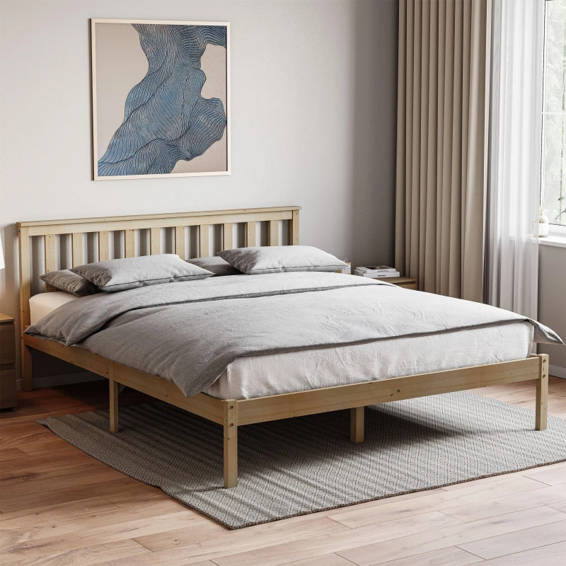 Image of Lassic Milan King Size Low Foot Wooden Bed & Mattress Set Pine unisex King Size