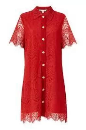 Image of Yumi Red Lace 'Sabrina' Shirt Dress - 8
