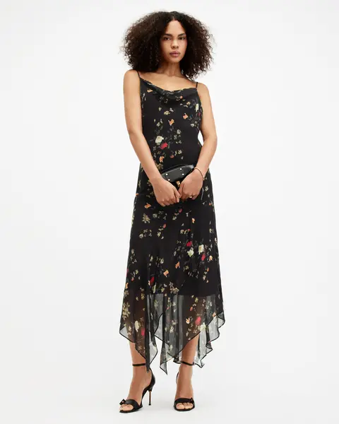 Image of AllSaints Charlotte Kora Floral Print Midi Slip Dress