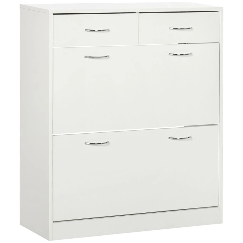 Image of HOMCOM Slim Shoe Cabinet With 2 Flip Drawers For 12 Pairs Of Shoes White 837-327V80WT