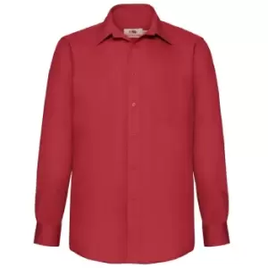 Image of Fruit Of The Loom Mens Long Sleeve Poplin Shirt (M) (Red)