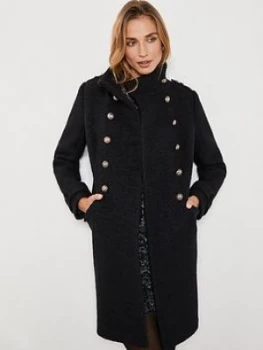 Image of Mint Velvet Military Stand Collar Boucle Coat - Black