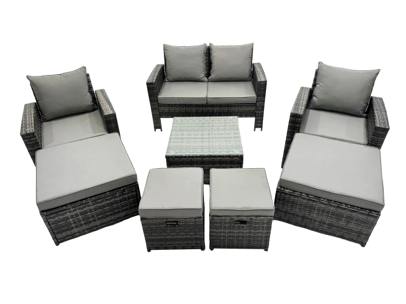 Image of Fimous PE Rattan Garden Furniture Set Lounge Sofa Coffee Table Set in Dark Grey Dark Grey Unisex