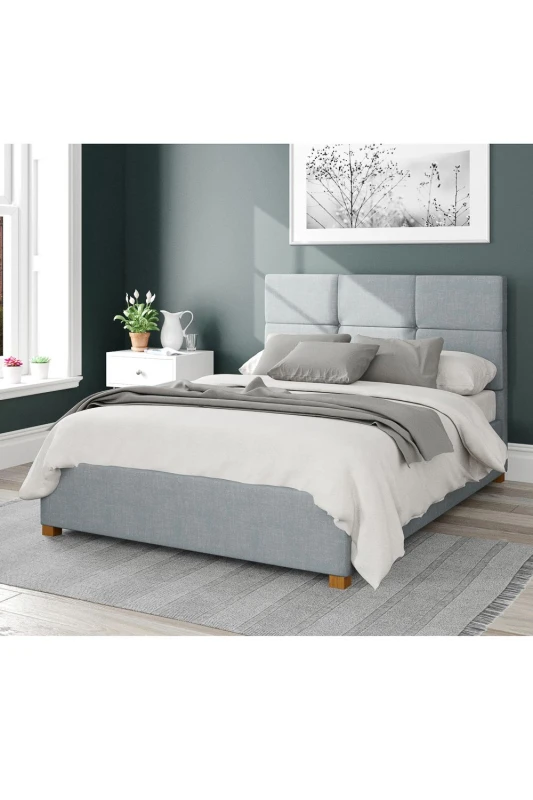 Image of Aspire Aspire Caine Upholstered Ottoman Storage Bed, Malham Weave Fabric in Light Blue Size: Double Light Blue Double Unisex 5057632187987