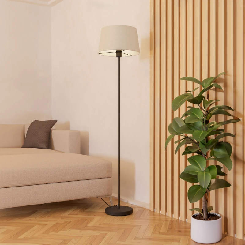 Image of EGLO Febres White Fabric & Black Steel Traditional Floor Lamp Black