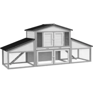 Image of PawHut Large Rabbit Hutch with Run, Tray, Ramp, Wooden Guinea Pig House, Light Grey - Light Grey