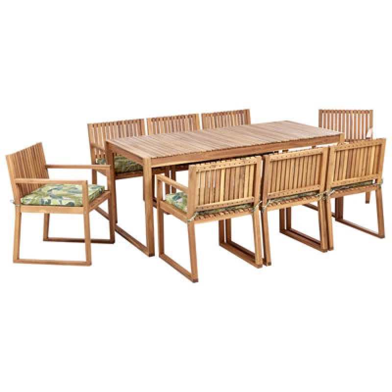 Image of Beliani Garden Dining Set 8 Seater Sassari Ii With Cushions Certified Acacia Wood Green