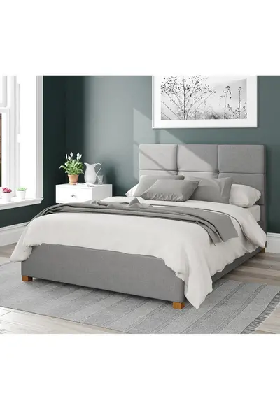Image of Aspire Caine Upholstered Ottoman Storage Bed, Eire Linen Fabric Grey