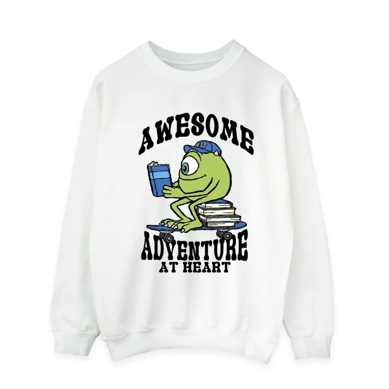 Image of Disney Men Reading Awesome Mike Wazowski Sweatshirt in White Size: Small White S Male 5063376461030