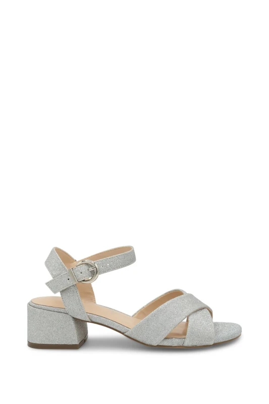Image of Paradox London Womens Neala' Wide Fit Block Heel Sandal in Silver Size: 7E Silver Female 7E