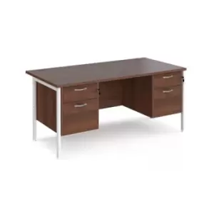 Image of Office Desk Rectangular Desk 1600mm With Double Pedestal Walnut Top With White Frame 800mm Depth Maestro 25 MH16P22WHW