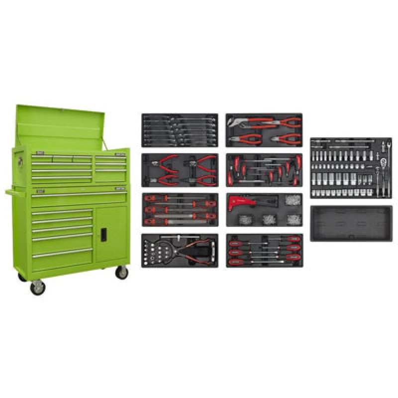 Image of Sealey American Pro 15 Drawer Roller Cabinet + 117 Piece Hand Tool Kit AP41STACKHVCOMBO Colour: Green
