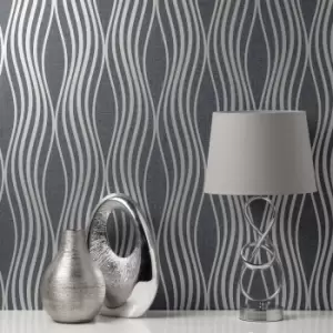 Image of Quartz Navy and Silver Wave Wallpaper Navy and Silver