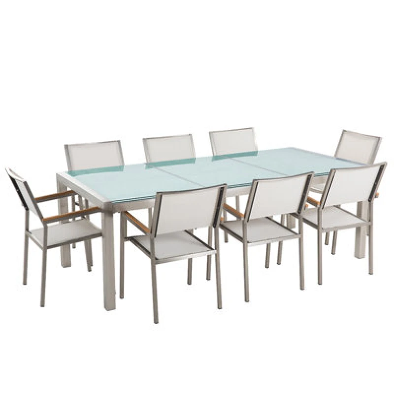 Image of Beliani Garden Dining Set 8 Seater Grosseto Cracked Glass Transparent/ White