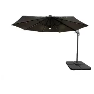 Image of Roma 3M Garden Patio Cantilever Parasol Outdoor Umbrella with LED Lights and Base Set Grey - grey