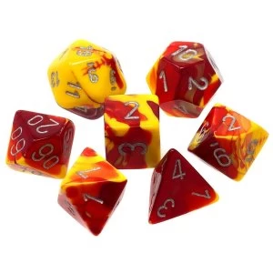 Image of Chessex Gemini Poly 7 Dice Set: Red-Yellow/Silver