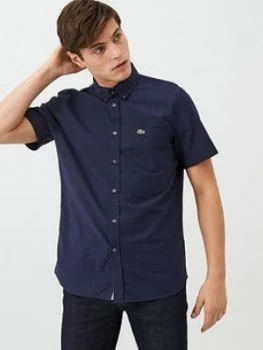 Image of Lacoste Sportswear Short Sleeved Oxford Shirt - Navy, Size 44, Men