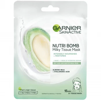 Image of Garnier Nutri Bomb Almond and Hyaluronic Acid Tissue Mask, Almond Milk