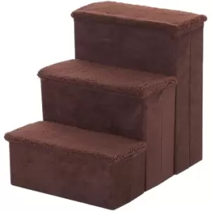 Image of 3 Step Pet Stairs Portable Mobility Assistance w/ Washable Cover Brown - Pawhut