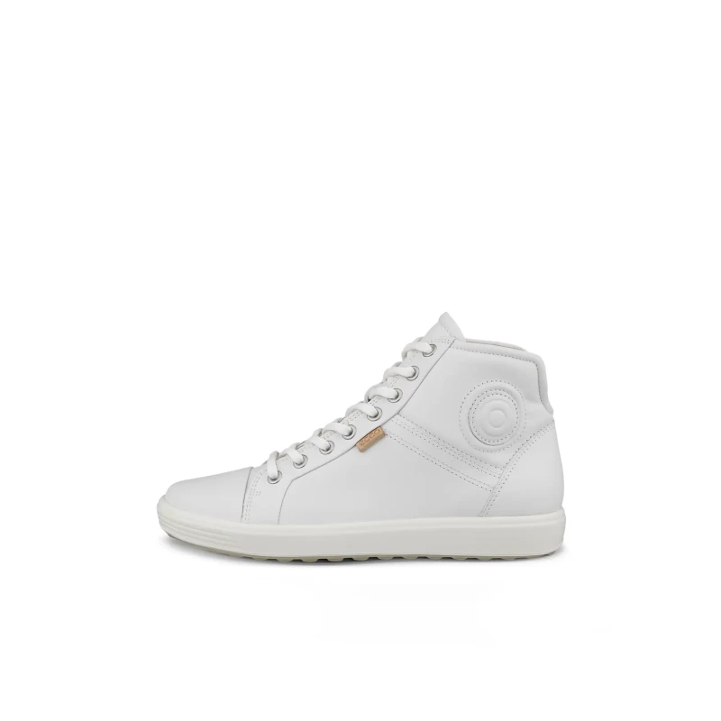 Image of Ecco Soft 7 Mid 430023 Leather Womens High Top Trainers - White Droid - Size:UK 6