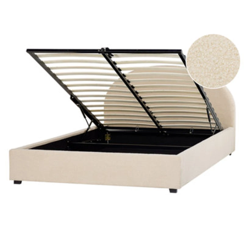Image of Beliani Ottoman Bed Boucle Vaucluse 140 X 200 Cm (Eu Double) Beige
