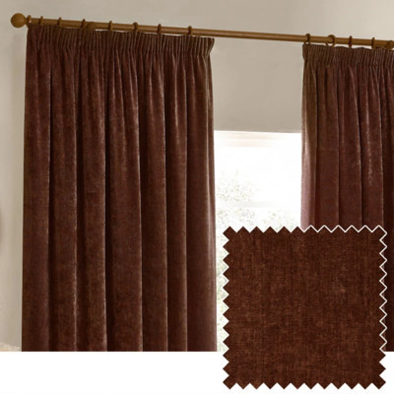 Image of Yard Heavy Chenille Fully Lined Pencil Pleat Curtains Nutmeg 117Cm Width 183Cm Drop, Red 5025532818980