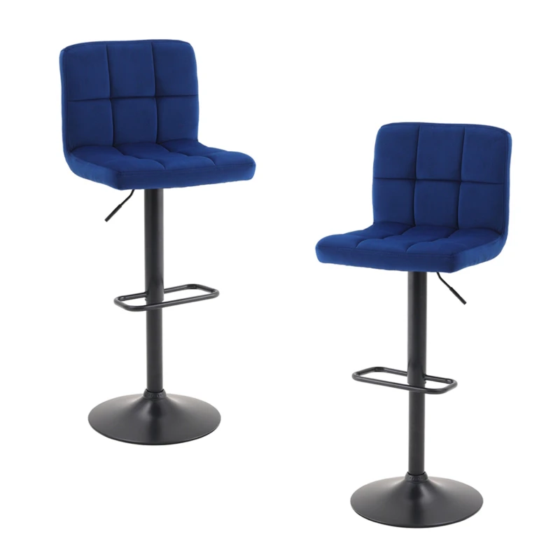 Image of Kabinet UK 2 Pcs Velvet Upholstery Bar Stools Blue unisex One size