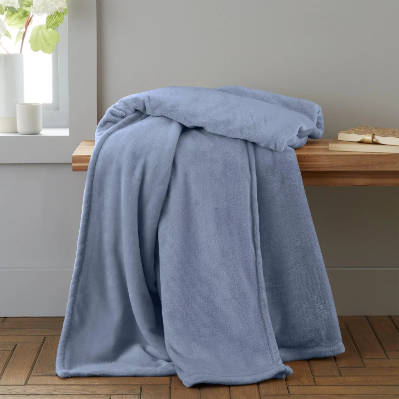 Image of Catherine Lansfield Catherine Lansfield 'Raschel Velvet Touch' Blanket Throw in Light Blue Size: 130cm x 170cm Light Blue 130cm x 170cm Unisex 50576