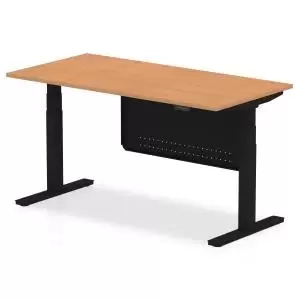 Image of Air 1600 x 800mm Height Adjustable Desk Oak Top Black Leg With Black