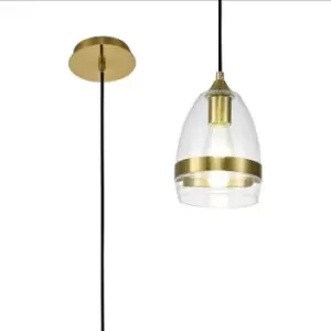 Image of Luminosa Pendant 15cm Cone, 1 x E27 (Max 20W), Ancient Brass & Clear