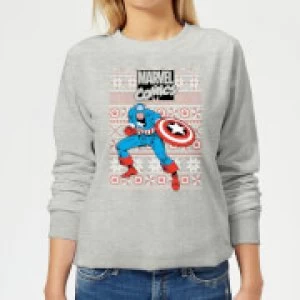 Image of Marvel Avengers Captain America Womens Christmas Sweatshirt - Grey - S