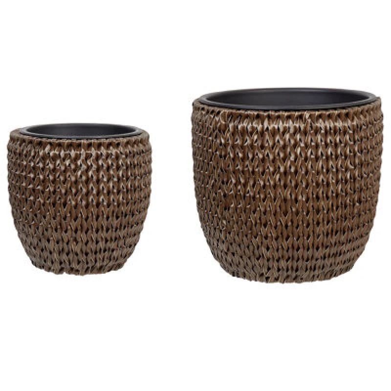 Image of Beliani Set Of 3 Plant Pots Berberis Pe Rattan 34/45cm Dark Brown