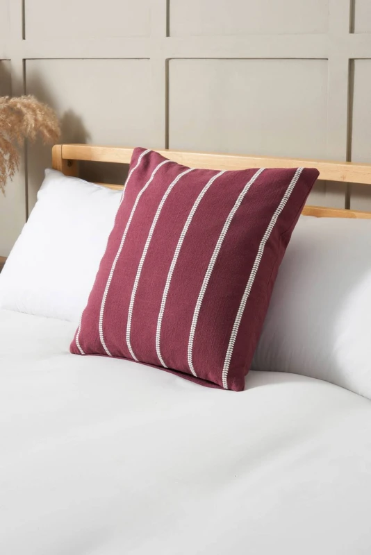 Image of BHS Embroidered Stripe Cushion in Red Red Unisex