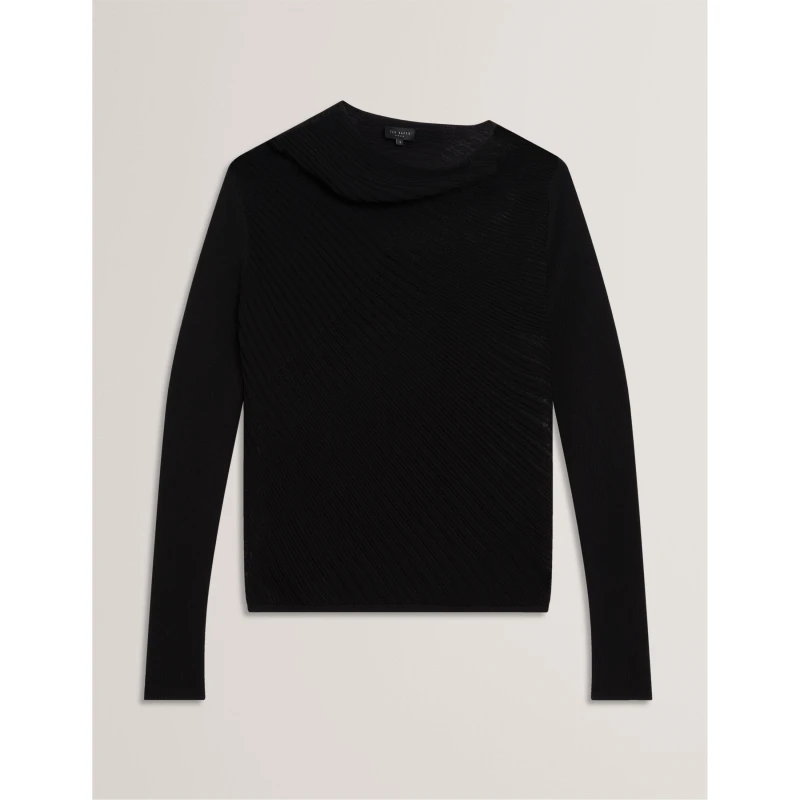 Image of Ted Baker Womens Long Sleeve Sheer Knitted Top Black female 8 (XS)