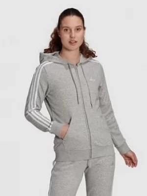 Image of Adidas Essentials 3 Stripes Full Zip Hoodie, Medium Grey Heather, Size S, Women